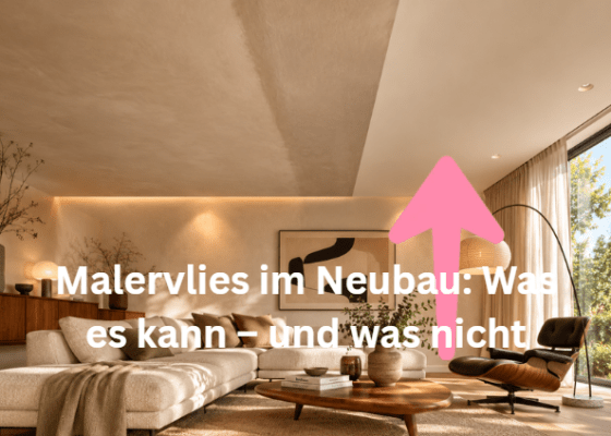 Malerarbeiten im Neubau: Direkter Vergleich zwischen roher Betondecke und frisch tapeziertem, rissüberbrückendem Malervlies durch das Malerbetrieb Borsch